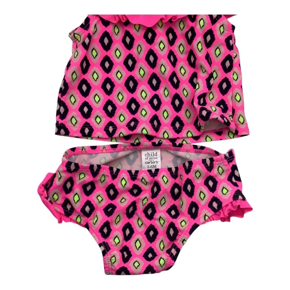 Child‎ Of Mine Baby Girl Swimsuit 3-6M 2 Pc Pink Diamond Print With Ruffle Trim - Picture 10 of 11